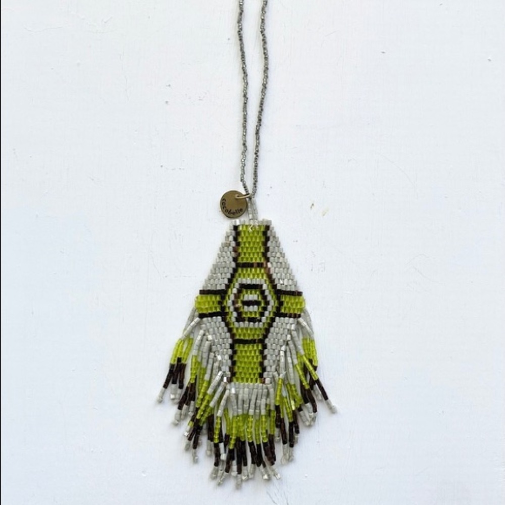 Cocobella Beaded Pendent Necklace Green/Grey